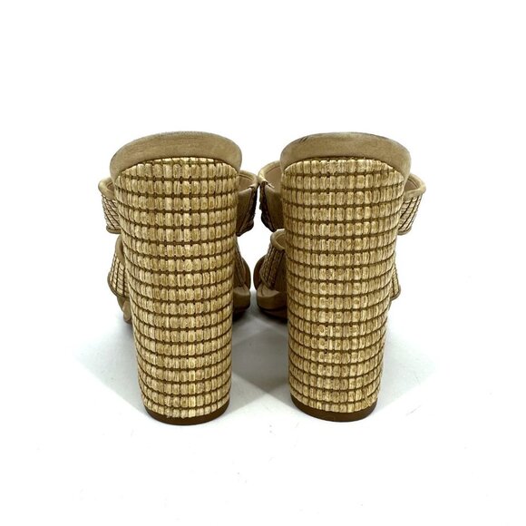 Schutz Karola High Block Heel Slide Sandals Natural Light Wood Size 8.5 - Picture 3 of 8